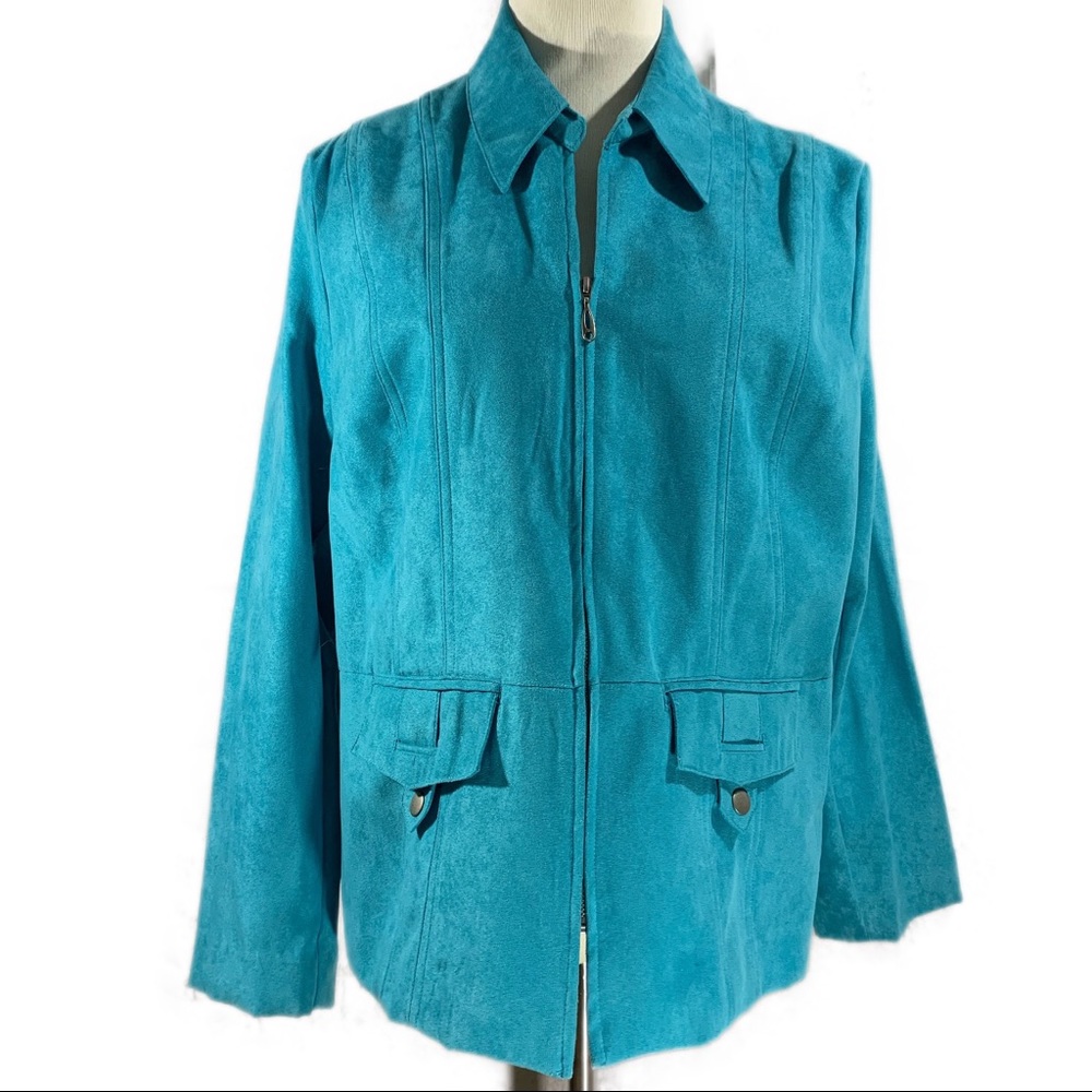 N Touch Turquoise Blue Blazer Women’s 14 Zipper